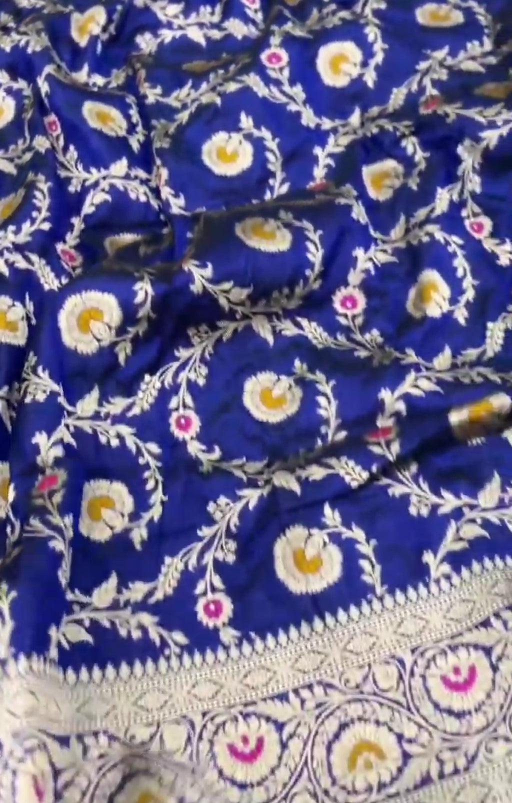 Azure Blue Banarasi Handloom Katan Silk Meenakari Saree