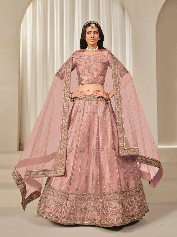 Elegant Dusty Pink Lehenga Choli in Art Silk