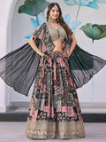 Black Digital Print Lehenga with Choker Dupatta