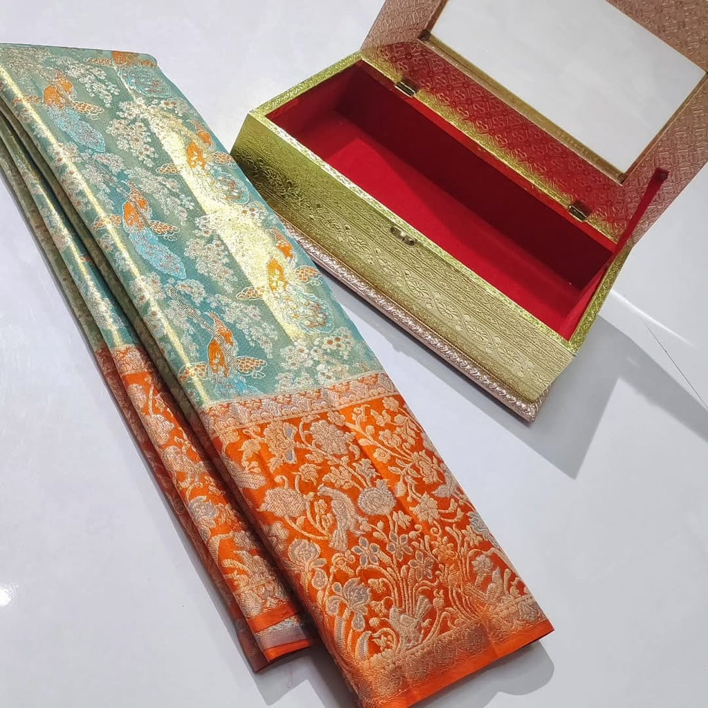 Sea Green Kanchipuram Handloom Tissue Brocade 1G Gold Bridal Saree