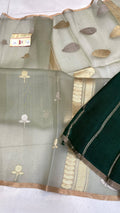 Sage Green Banarasi Handloom Kora Organza Silk Saree
