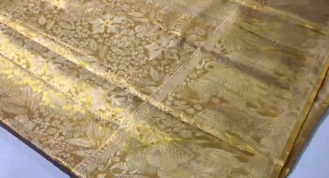 Gold Kanchipuram Handloom Tissue Brocade Silk Saree