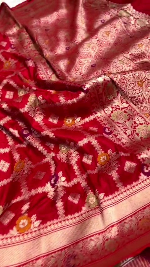 Rustic Red Banarasi Handloom Katan Silk Meenakari Saree
