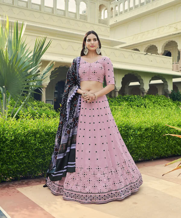 Dusty Pink Georgette Lehenga Choli with Sequins & Thread Work