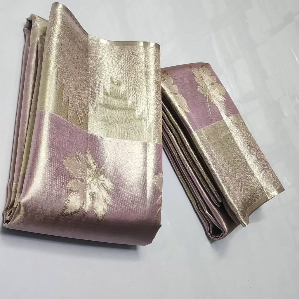 Lavender Kanchipuram Handloom Tissue Brocade Silk Saree