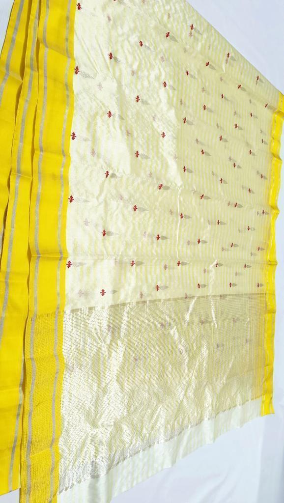Lemon Chanderi Handloom Pattu Silk Eknal Buttas Saree