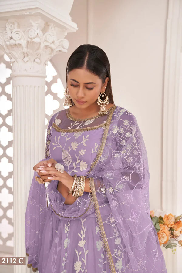 Lavender Net Lehenga Choli with Sequin Detailing