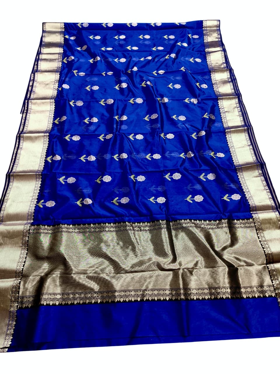 Azurblå Chanderi håndvævet Pattu Silk Meenakari Nakshi Saree