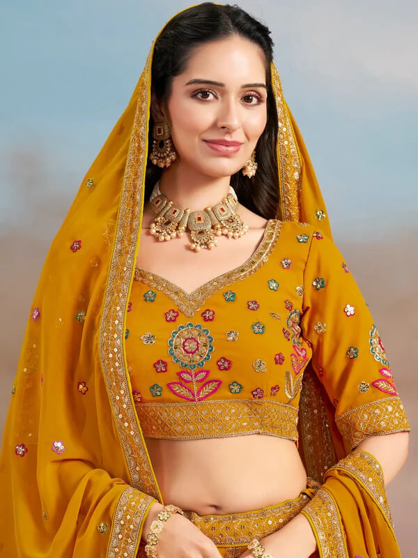 Yellow Georgette Lehenga with Zari & Sequins Work