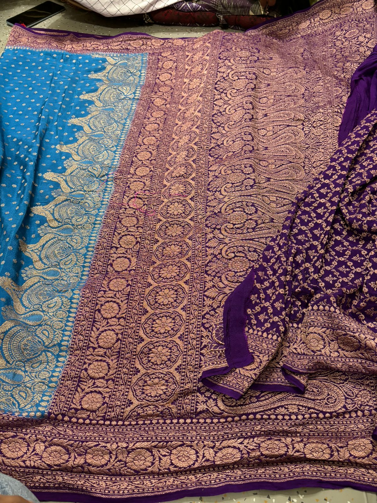 Blue Banarasi Handloom Antique Zari Georgette Crepe Silk Saree