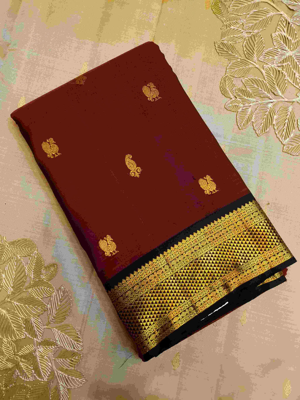 Maroon Kanchipuram Handloom 1G Gold Pattu Silk Saree