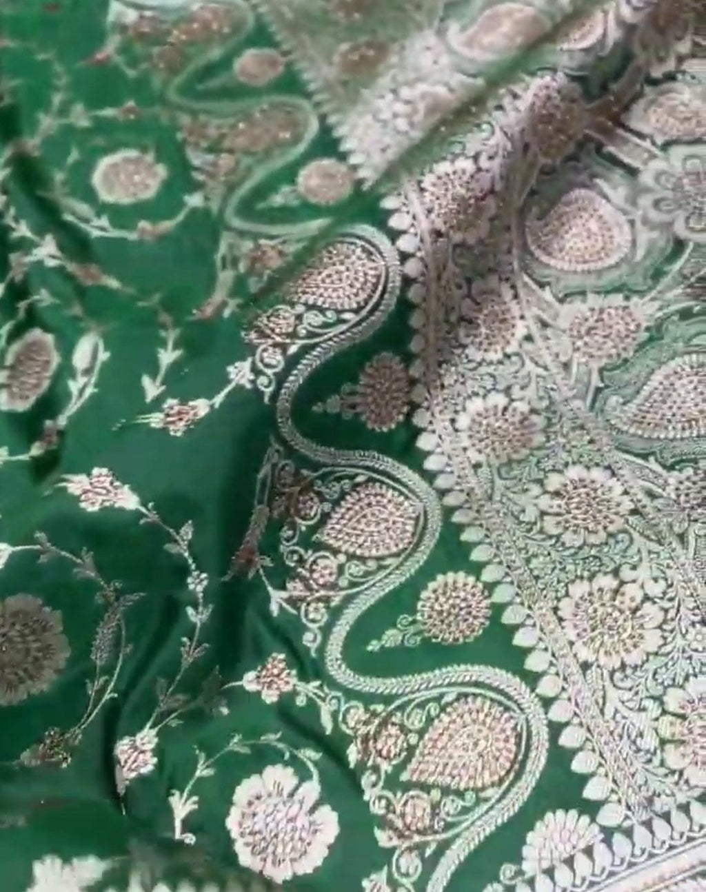 Green Banarasi Satin Katan Silk Swarovski Jangla Saree