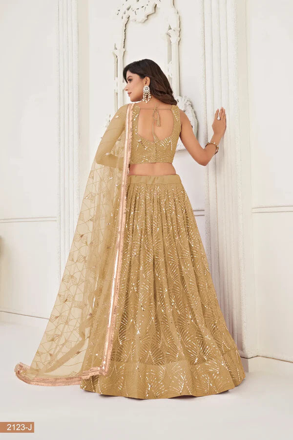 Chic Dark Beige Net Lehenga for Sangeet & Functions