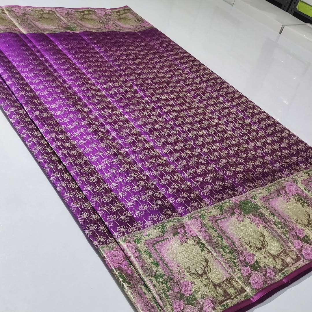 Magenta Kanchipuram Handloom Tissue Brocade Meenakari Silk Saree