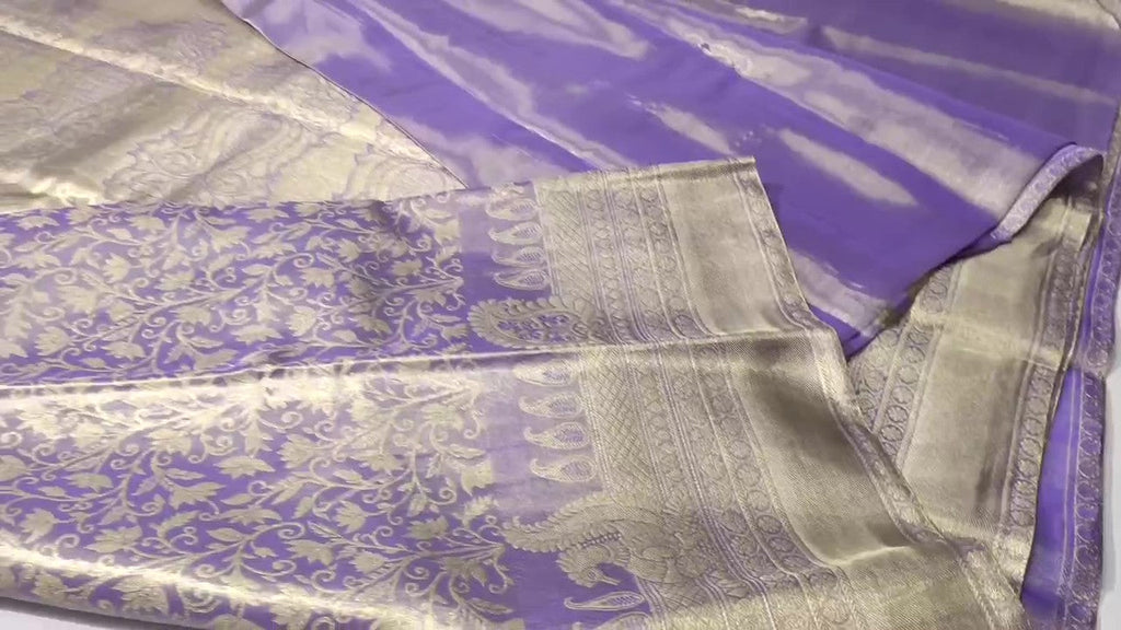 Lavender Kanchipuram Handloom Tissue Brocade Silk Saree