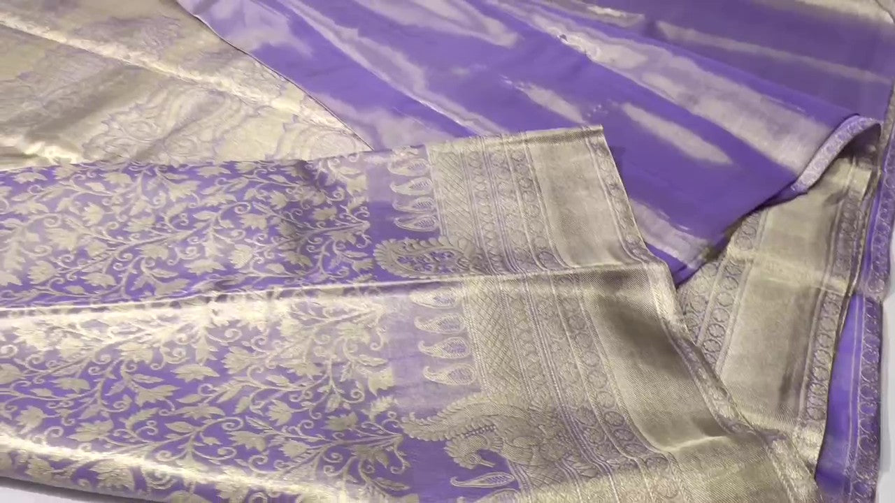 Lavender Kanchipuram Handloom Tissue Brocade Silk Saree