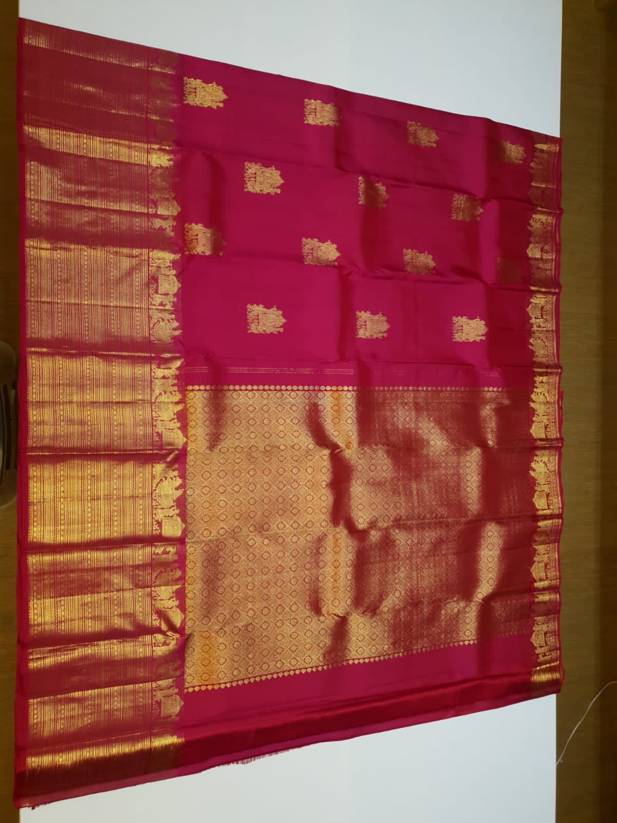 Dark Pink Kanchipuram Handloom 1G Gold Kalyana Pallakku Silk Saree