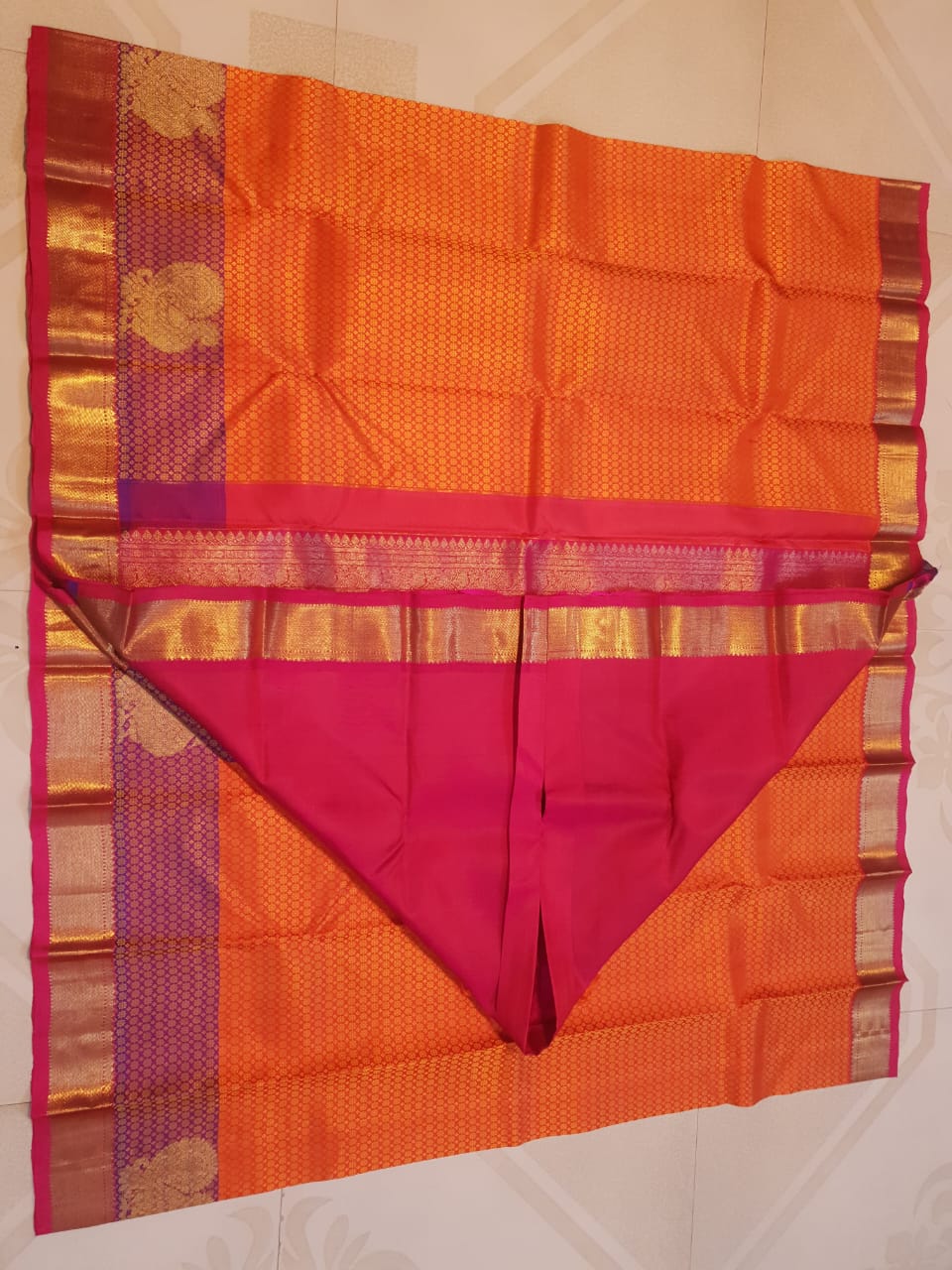 Orange Kanchipuram Handloom 1G Gold Pattu Silk Saree