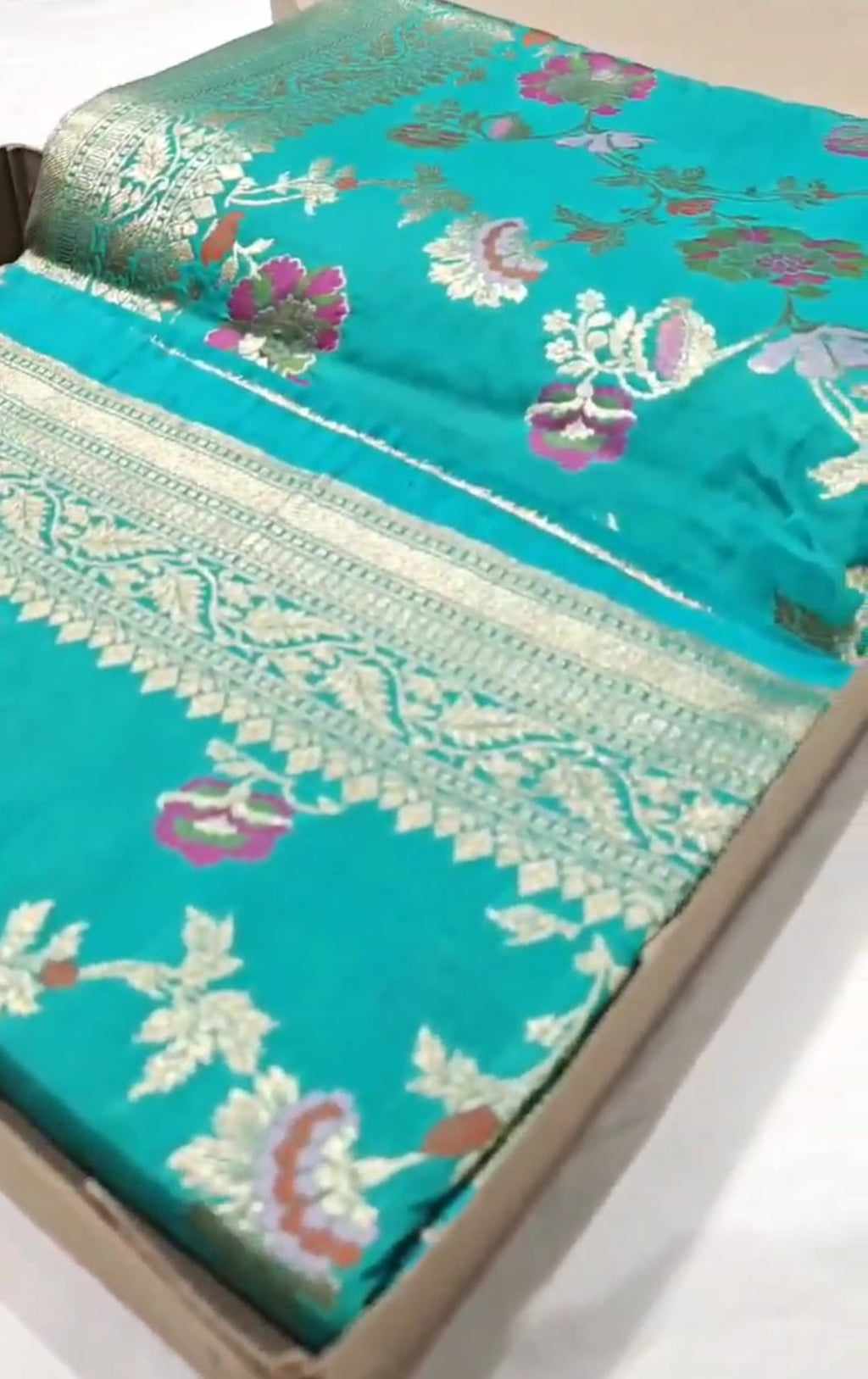 Turquoise Banarasi Soft Katan Silk Tilfi Meenakari Saree