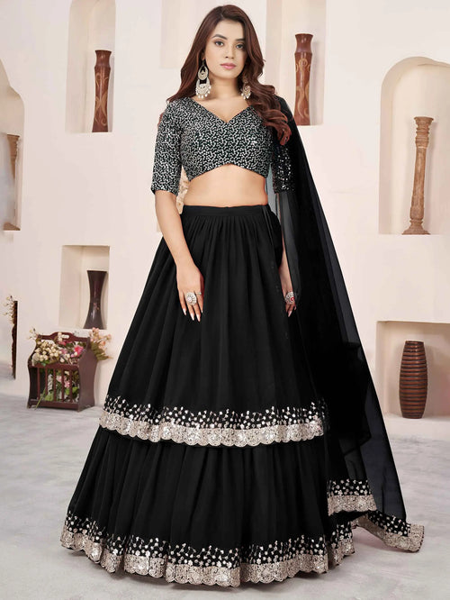 Black Georgette Lehenga With Sequins & Zari