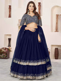 Blue Georgette Lehenga With Sequins Work