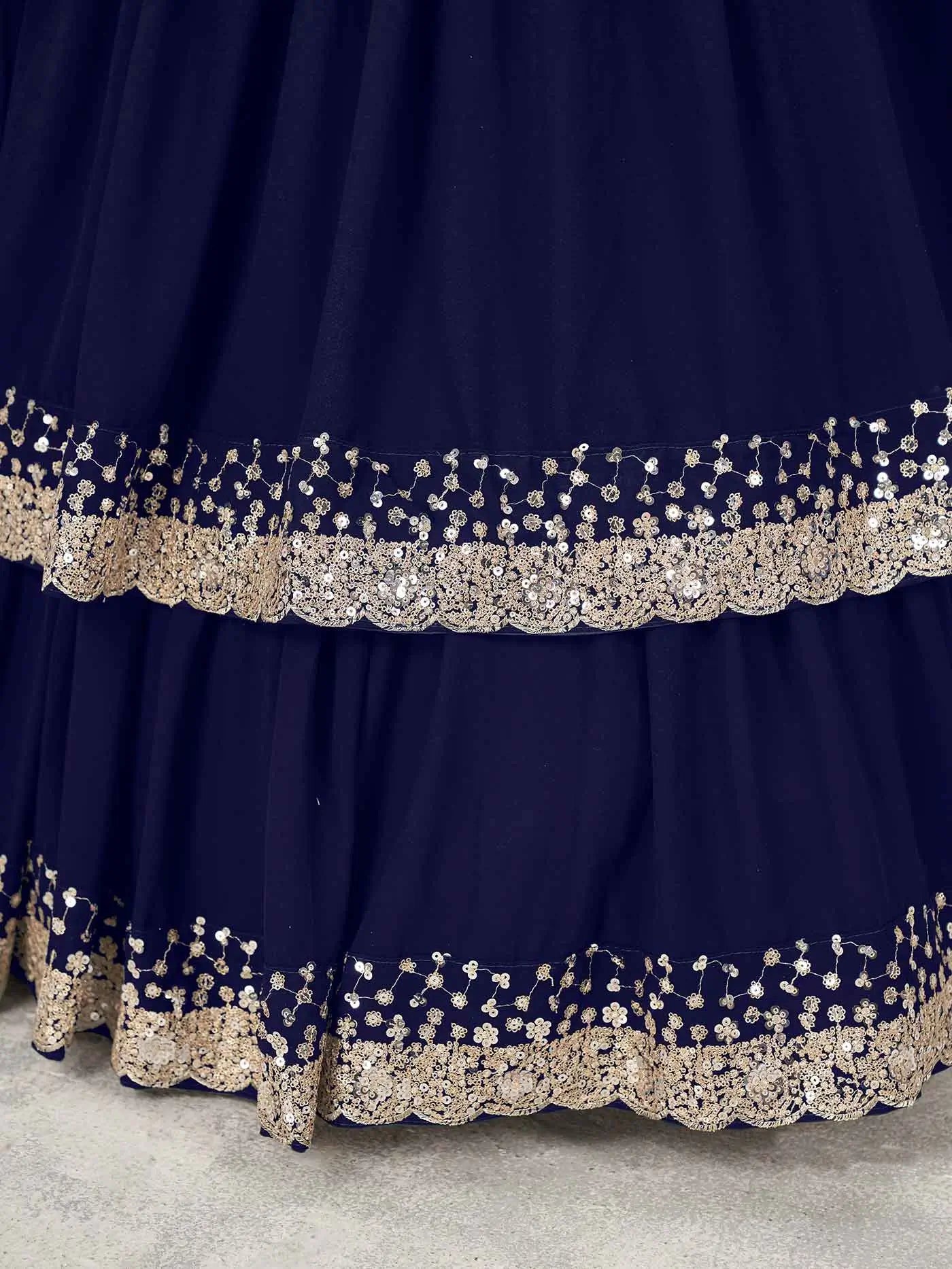 Blue Georgette Lehenga With Sequins Work