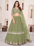 Olive Georgette Lehenga With Sequins & Zari