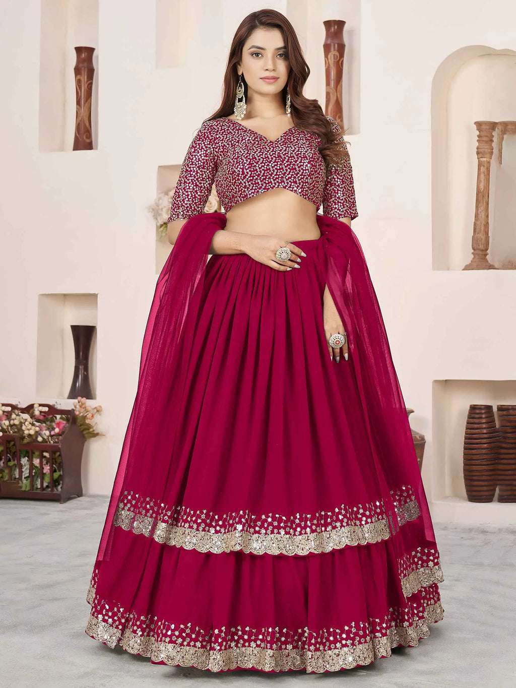Pink Georgette Lehenga With Sequins Work