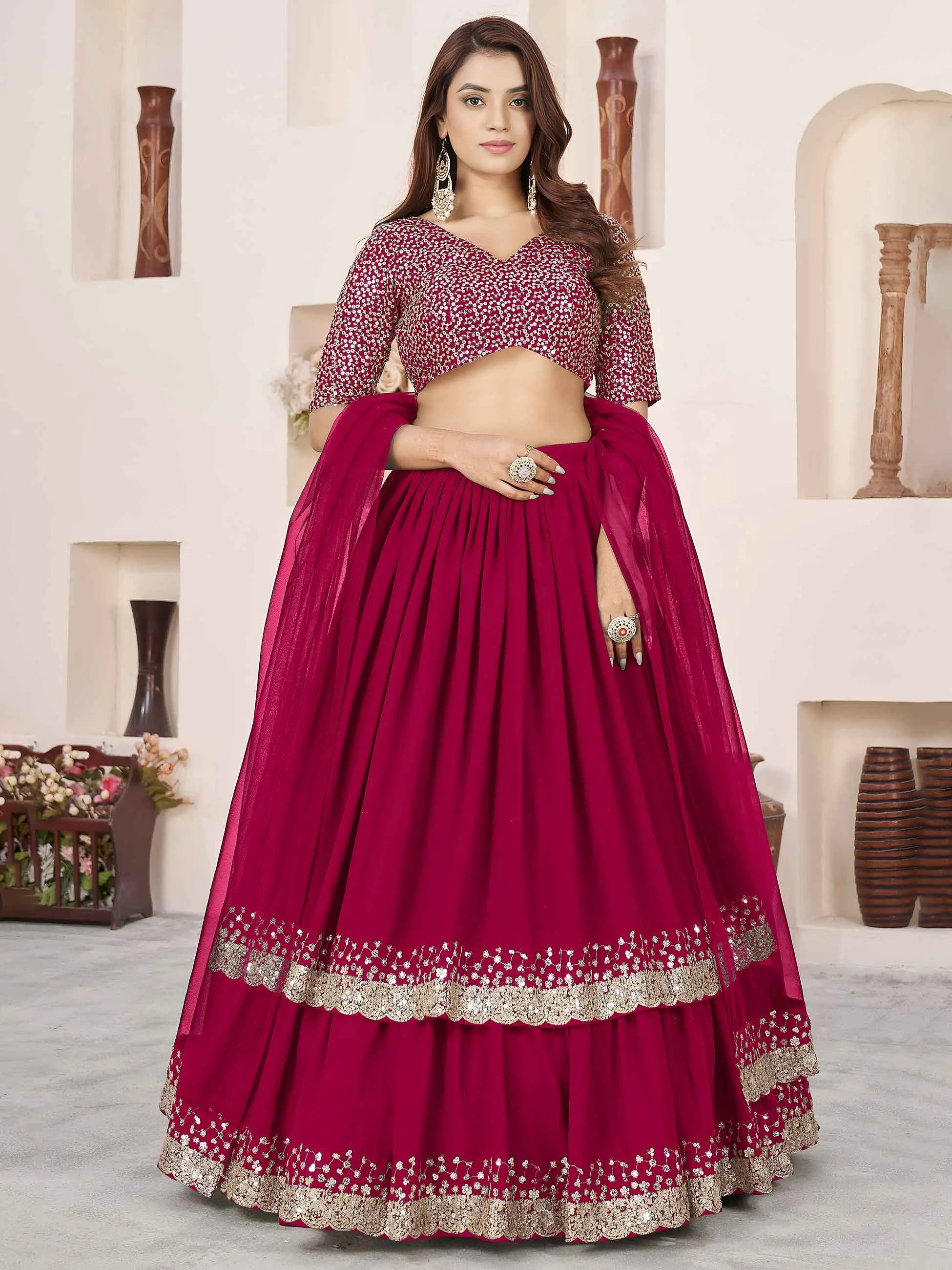 Pink Georgette Lehenga With Sequins Work