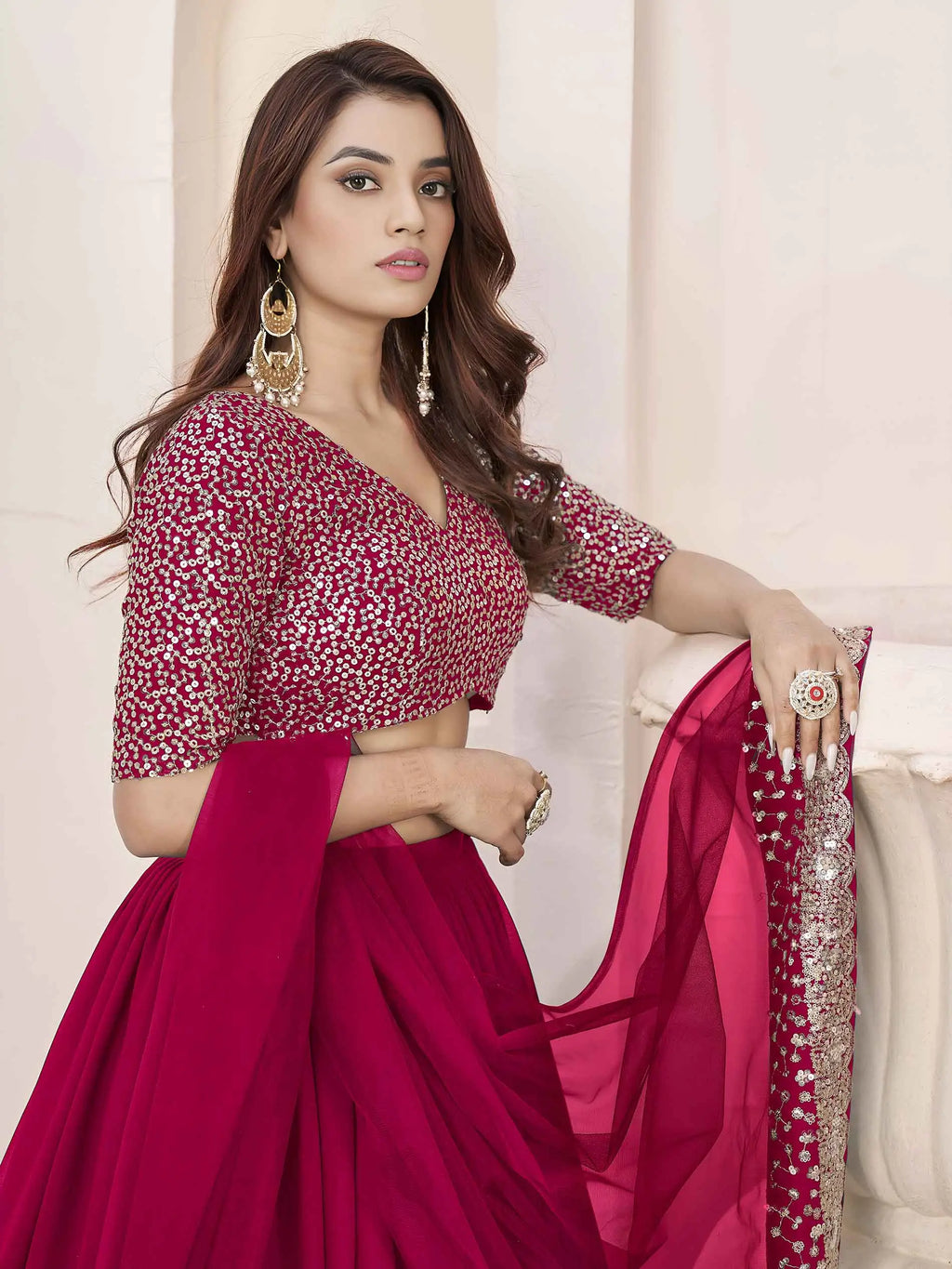 Pink Georgette Lehenga With Sequins Work
