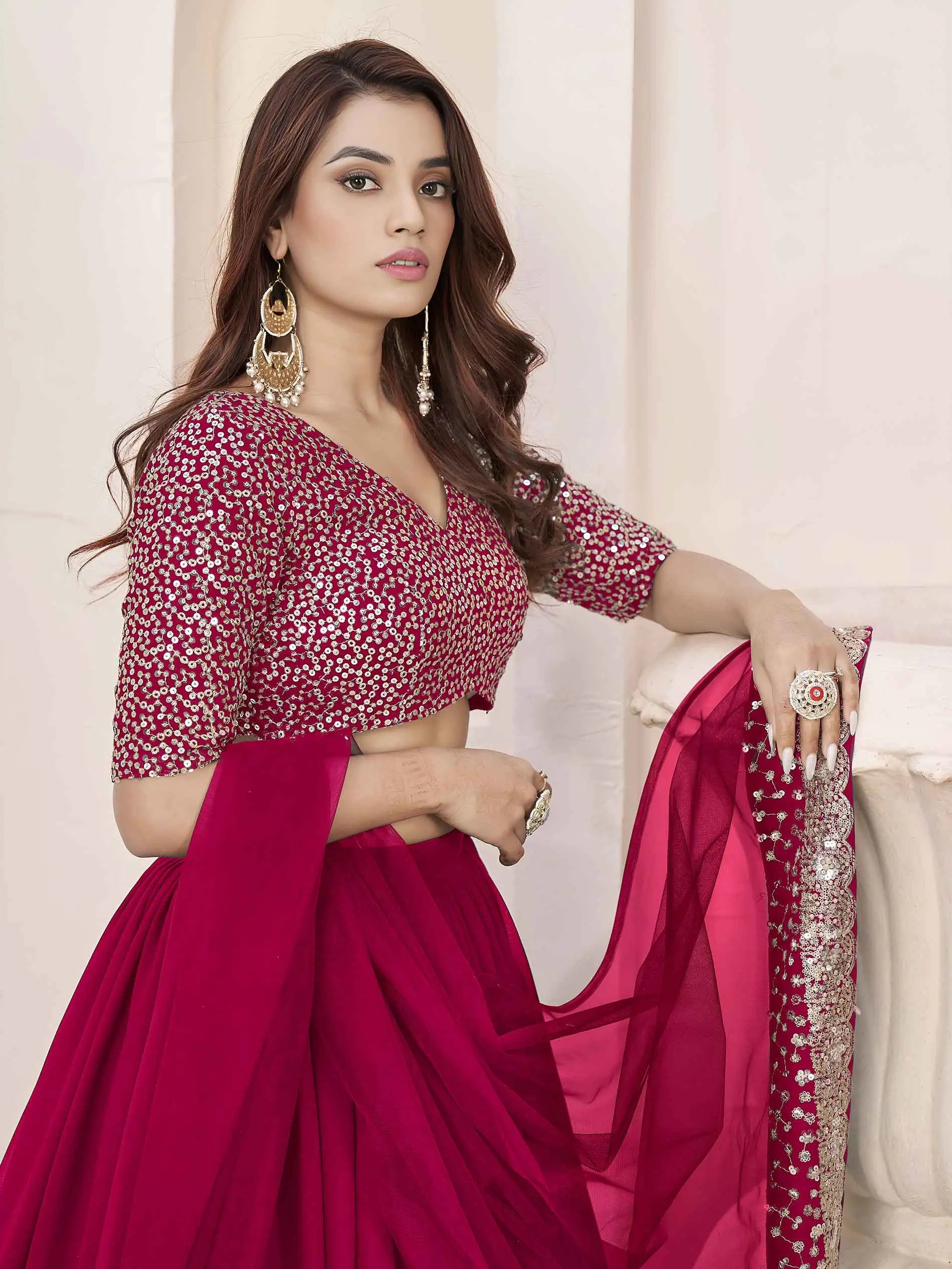 Pink Georgette Lehenga With Sequins Work