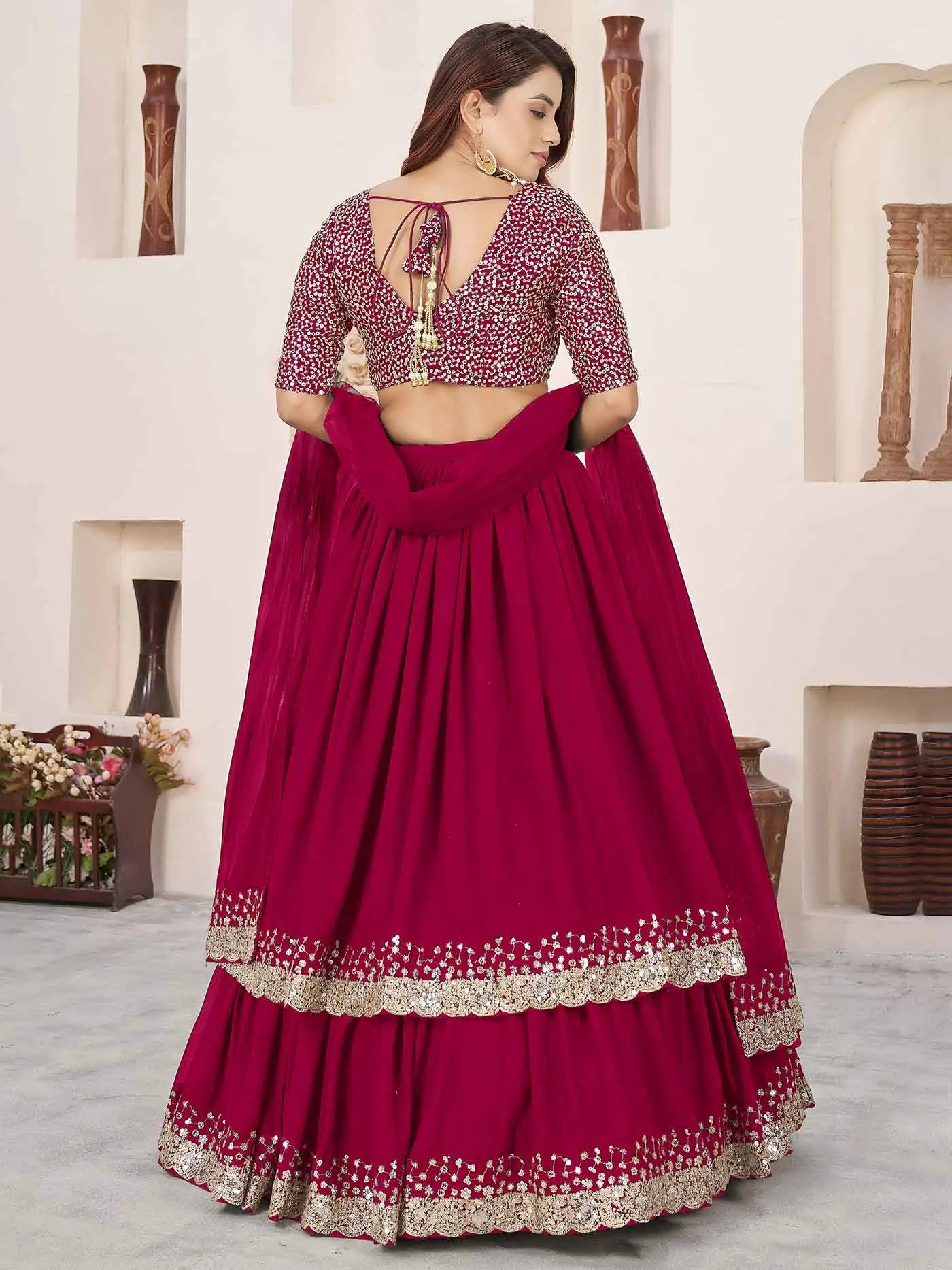 Pink Georgette Lehenga With Sequins Work