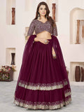Wine Georgette Lehenga With Sequins & Zari