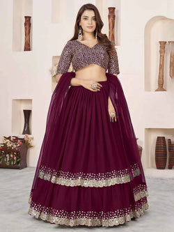 Wine Georgette Lehenga With Sequins & Zari