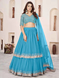 Sky Georgette Lehenga With Sequins & Zari