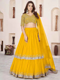 Yellow Georgette Lehenga With Sequins & Zari