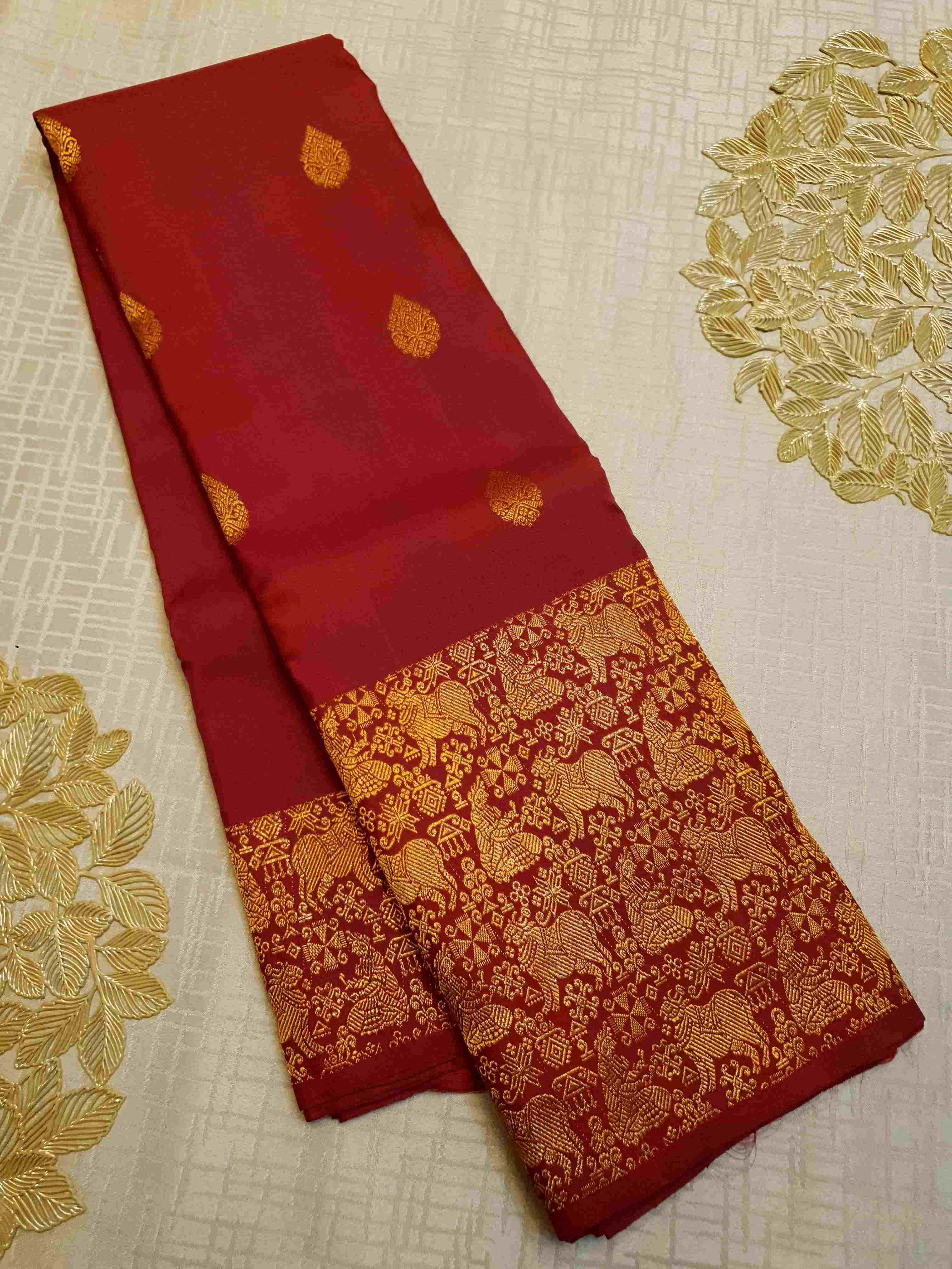 Rustic Red Kanchipuram Handloom 2G Gold Pattu Silk Saree