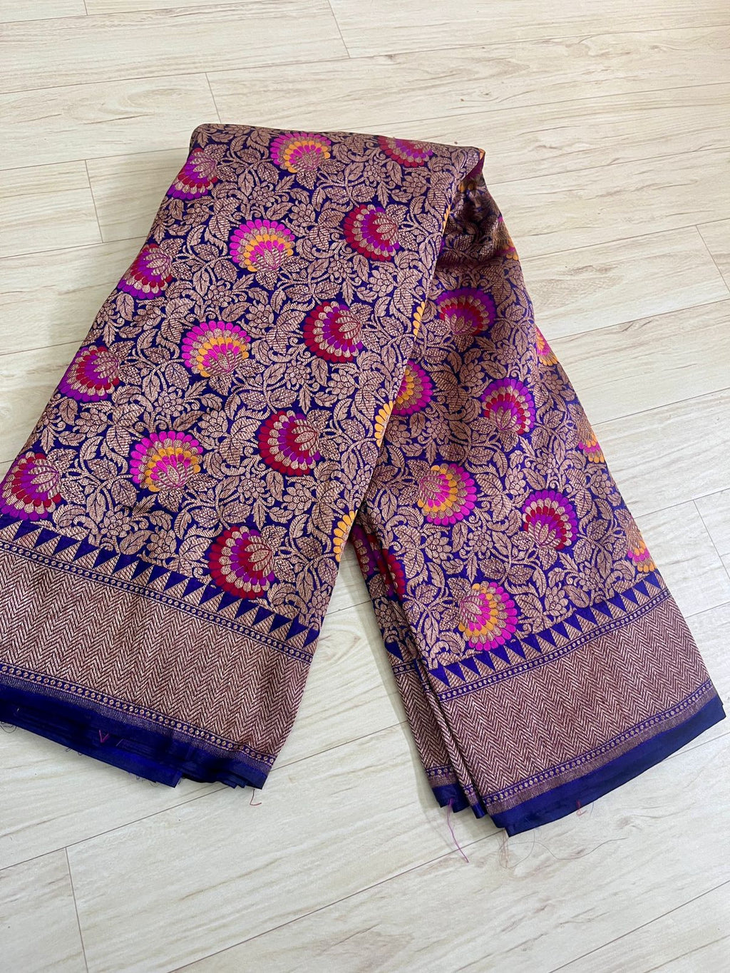 Dark Blue Banarasi Handloom Katan Silk Meenakari Saree