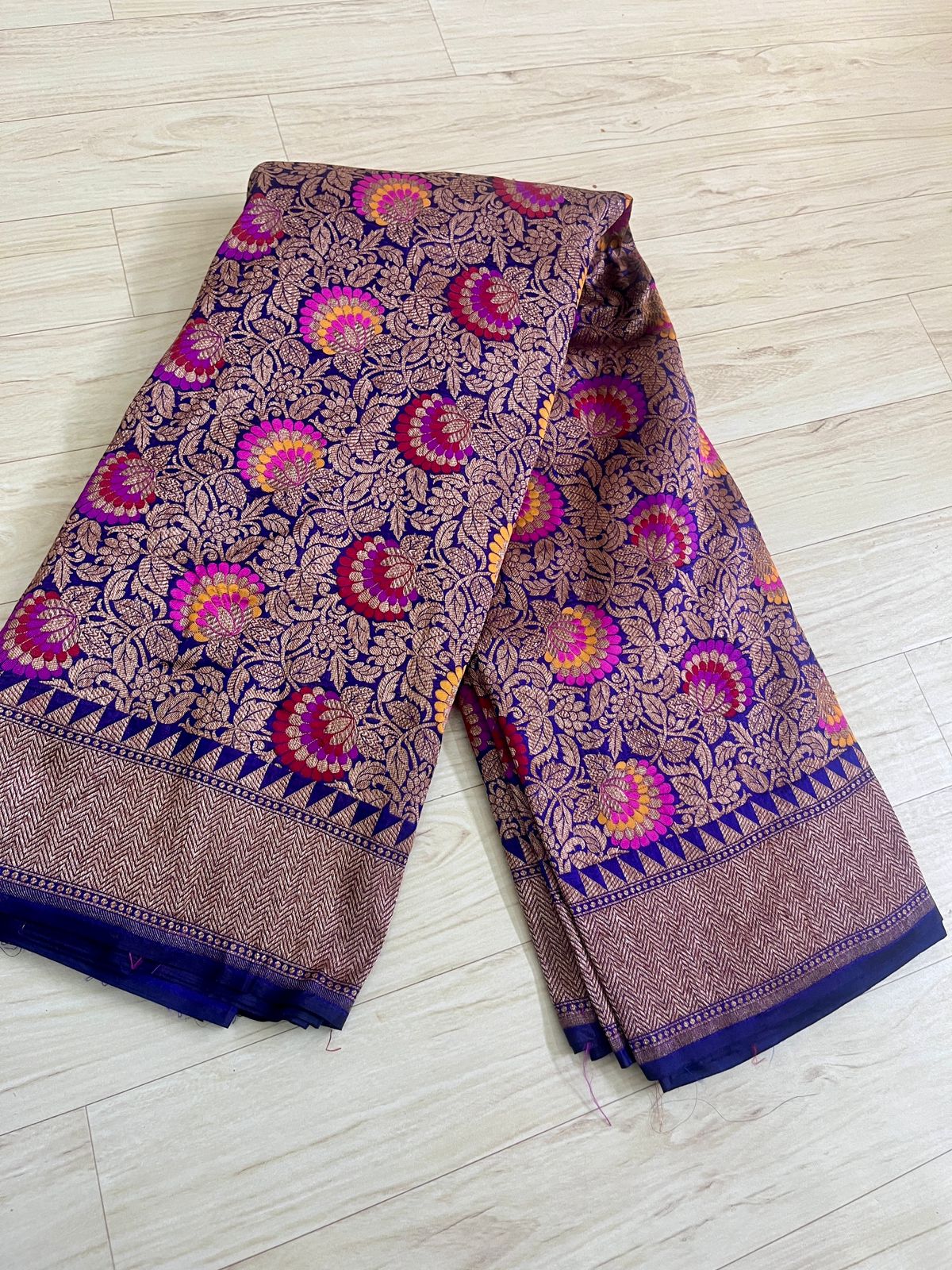 Dark Blue Banarasi Handloom Katan Silk Meenakari Saree