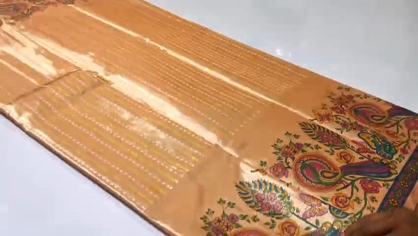 Peach Kanchipuram Handloom Kalamkari Tissue Silk Saree