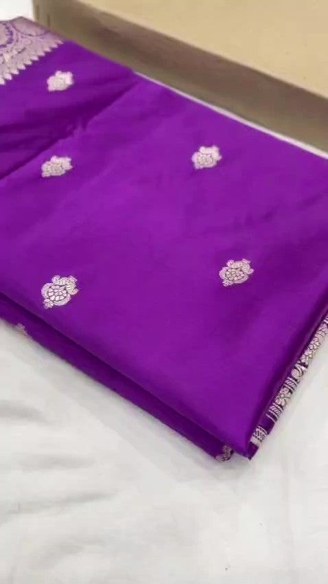 Purple Banarasi Mashru Soft Silk Saree