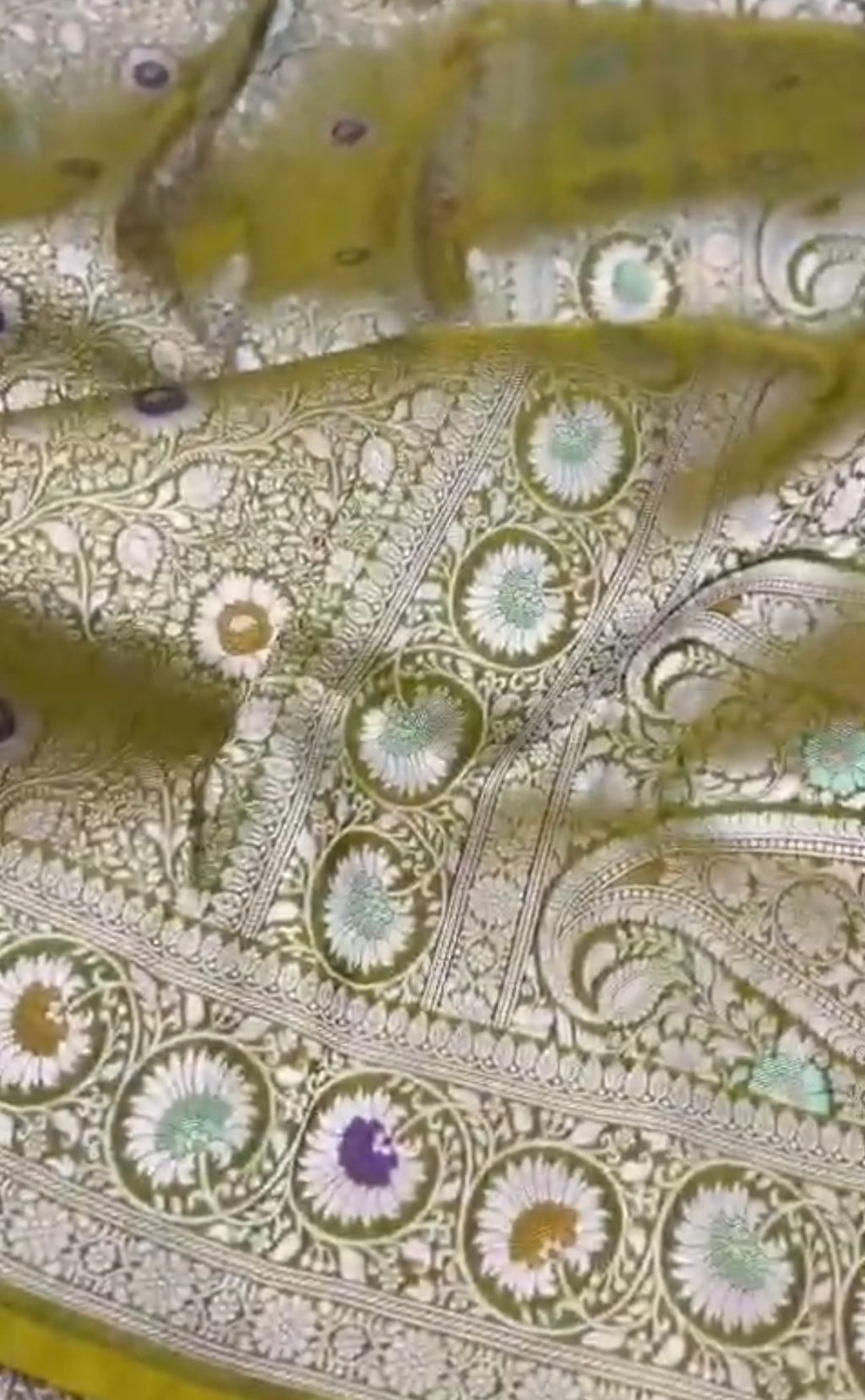 Mehandi Banarasi Handloom Katan Silk Meenakari Saree