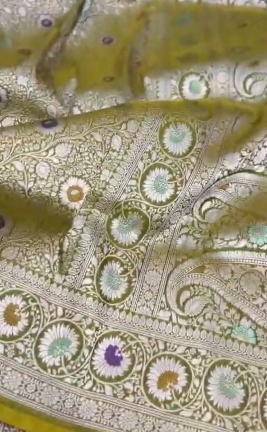 Mehandi Banarasi Handloom Katan Silk Meenakari Saree
