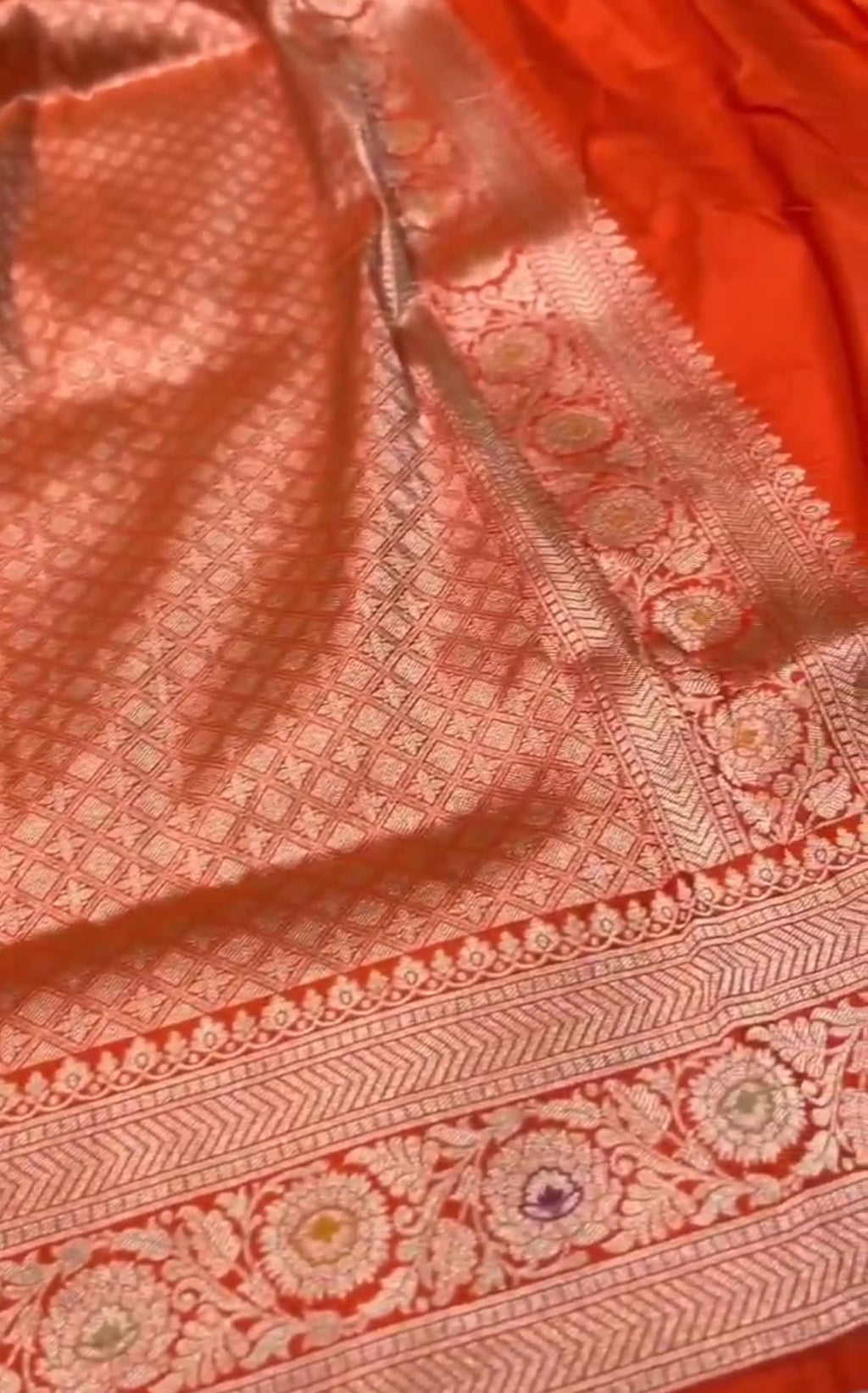 Dual Tone Orange Banarasi Handloom Katan Silk Meenakari Saree