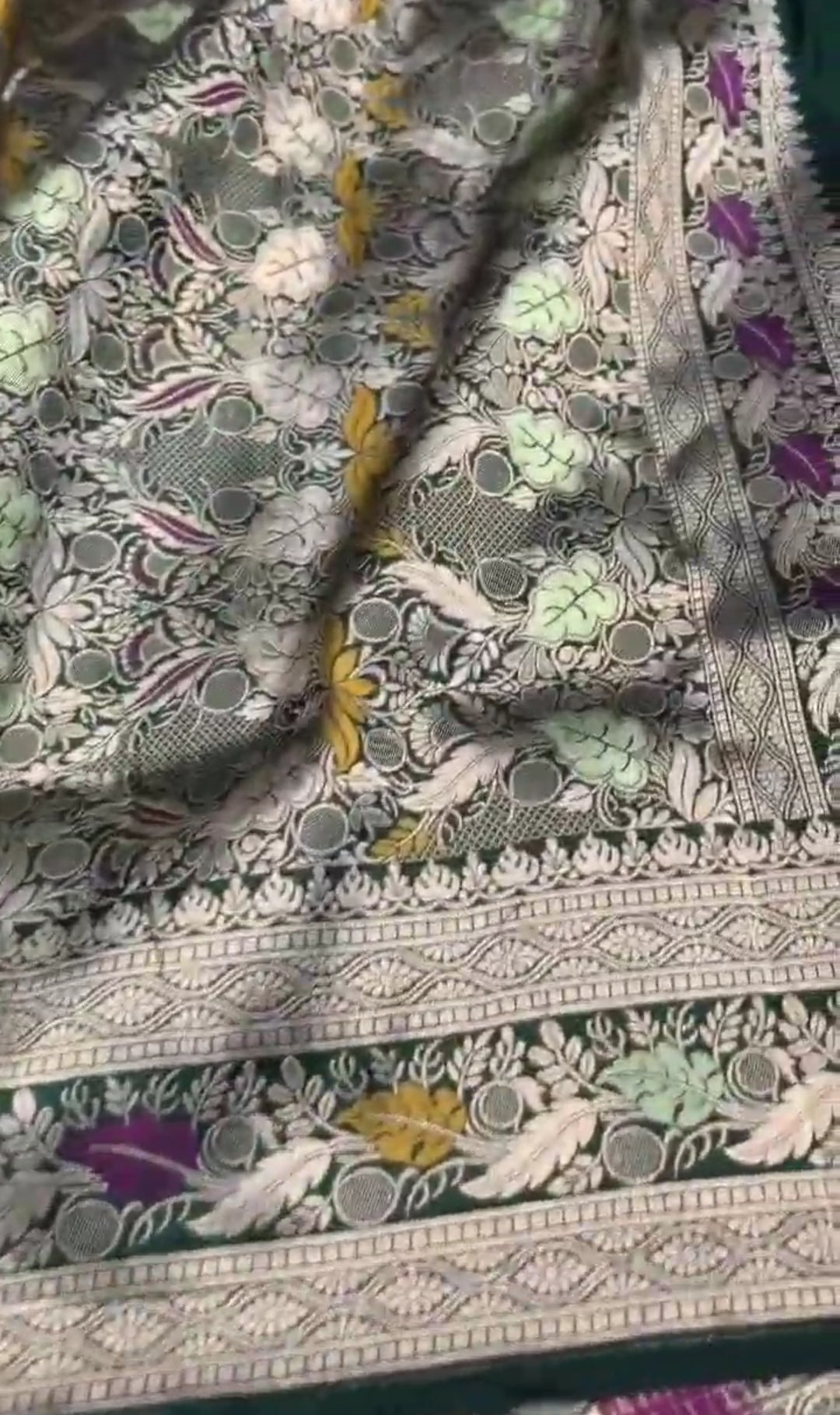 Flaske Grøn Banarasi Håndvæv Katan Silk Meenakari Saree