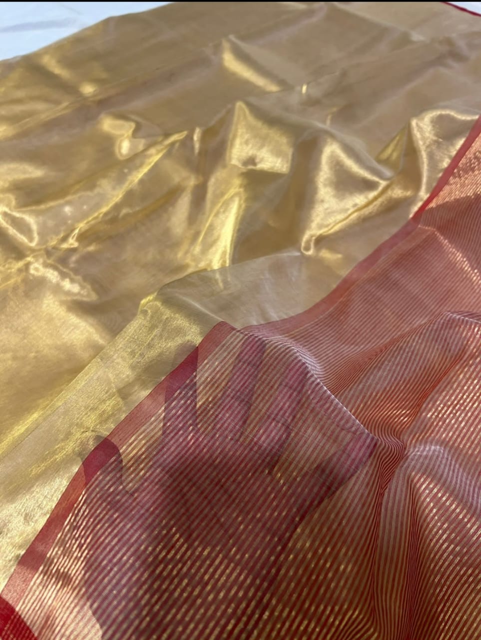 Guld Chanderi Handloom Tissue Silke Saree
