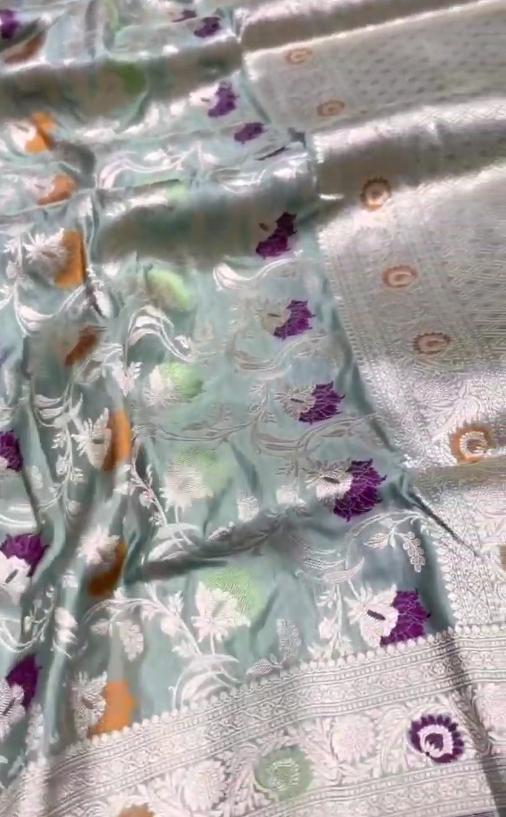 Pista Green Banarasi Handloom Katan Silk Meenakari Saree