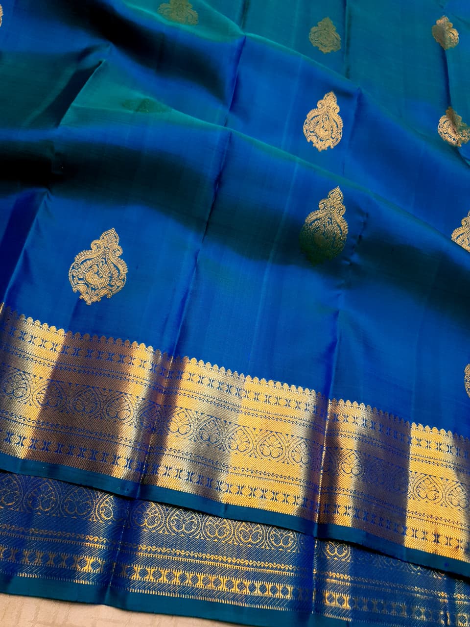 Azure Blue Kanchipuram Handloom 1G Gold Pattu Silk Saree