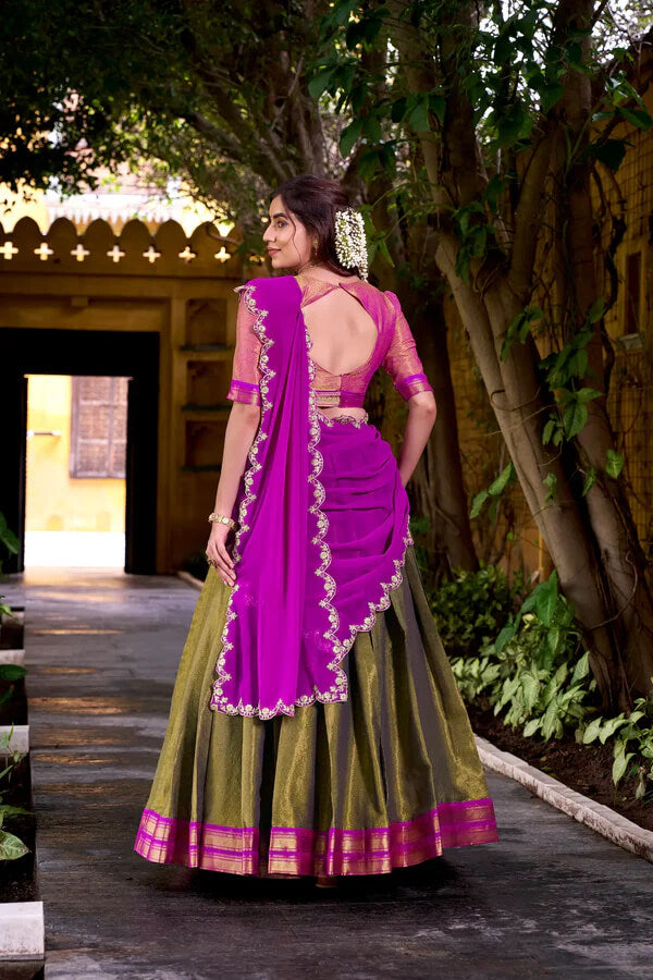 Designer Dark Olive Kanchipuram Lehenga for Weddings