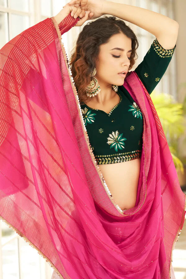 Dusty Pink Georgette Lehenga Choli with Thread & Sequence Work